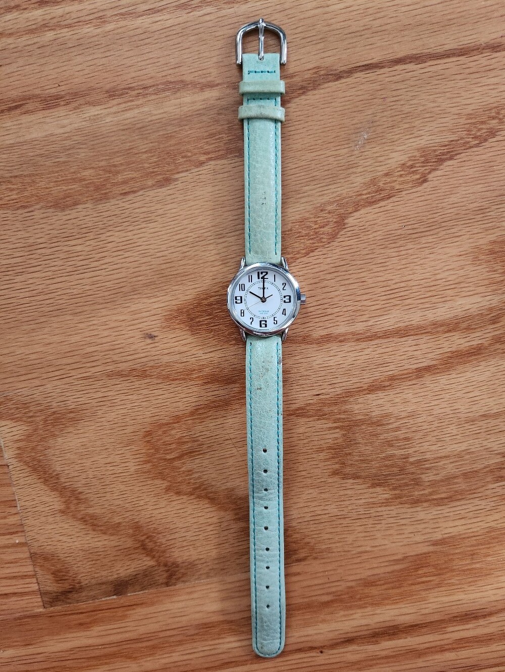 Timex Indiglo WR 30m Mint Green Leather Strap Watch with Silver Case